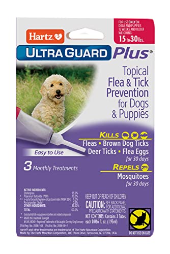 Image of Hartz UltraGuard Plus Topical Flea & Tick Prevention for Dogs and Puppies - 15-30 lbs, 3 Monthly Treatments