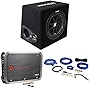 KICKER 43VC124 Comp 12' Subwoofer in Vented Sub Box Enclosure, 4-Ohm Bundle with Rockville RWK81 8 Gauge Amp Installation Kit and RXA-T1 Car Stereo Amp