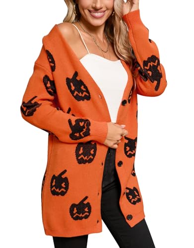 Womens Halloween Long Sleeve Open Front Cardigan Casual Loose Cute Heart Knit Cardigans