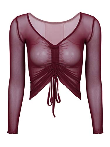 JEATHA Mujer Camisetas Transparentes Blusa Sexy Mangas Largas Moda Casual Blusas y Camisas de Danza Rojo L Cover