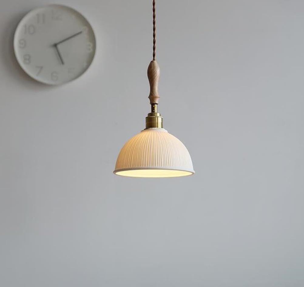 Lampe de salle à manger minimaliste E27 lustre en céramique et bois salon 19 cm