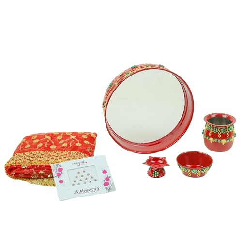 Plato de acero Puja Thali con Kalash y Channi para rituales indios tradicionales 5