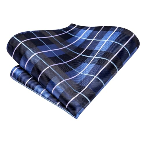 Image of Hi-Tie Mens Plaid Ties Classic Paisley Necktie with Handkerchief Cufflinks Set Business Stripe Tie