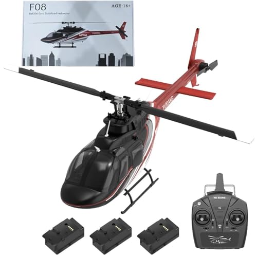 大人用 RC ヘリコプター - 1/27 スケール 6CH ブラシレス フライバーレス モデル、6 軸ジャイロ、3D/6G 機能、バッテリー 2 個付属 F08 Bell206(3 Batteries)のサムネイル