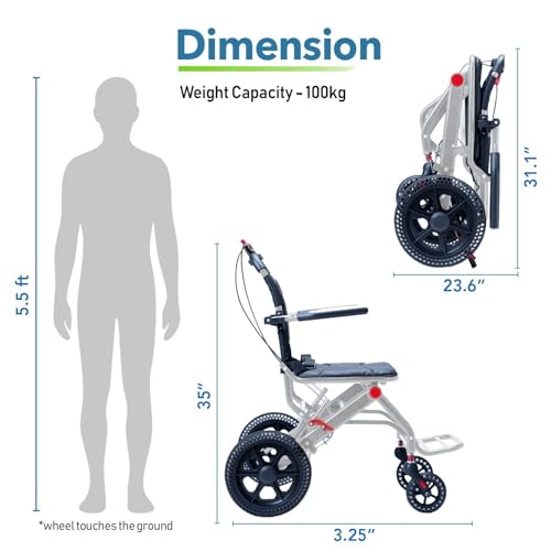 Image of EverActiv Swift Portable Wheelchair for Seniors | Ultra Light 8 Kg Carbon Steel Frame | Foldable, Compact, Attendant Brake, Travel Convenience | Wheelchair for old people