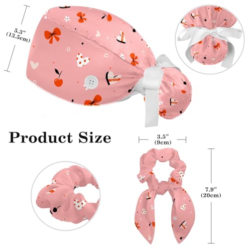 Image of Women's Working Caps Bouffant Surgical Cap with Bow Scrunchies Little Daisy Art Paint Ponytail Holder Tie Back Scrub Hat
