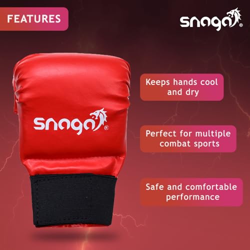 Image of Snaga Karate Gloves /Boxing Training Gloves, Lightweight Padding, Elasticated Hook & Loop Strap Closure for Better Performance, Protection and Comfort (Red, M) (10-13 Years Old)
