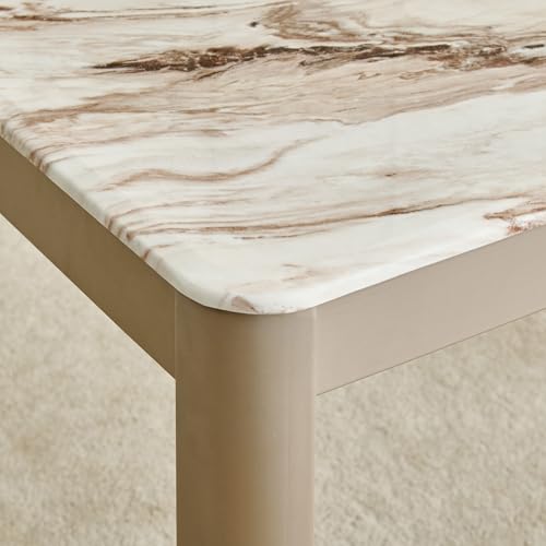 Image of Home Centre | Glam Faux Marble Top 4-Seater Dining Set with Chairs | Dining Set for Home | Faux Leather | Beige | 1 Year Warranty