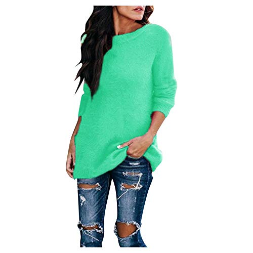 VJGOAL Mujer Terciopelo ártico Jerséis Cuello Redondo Manga Larga Otoño Invierno Tallas Grandes Moda Casual Color sólido Suéter Suelto Tops de Punto