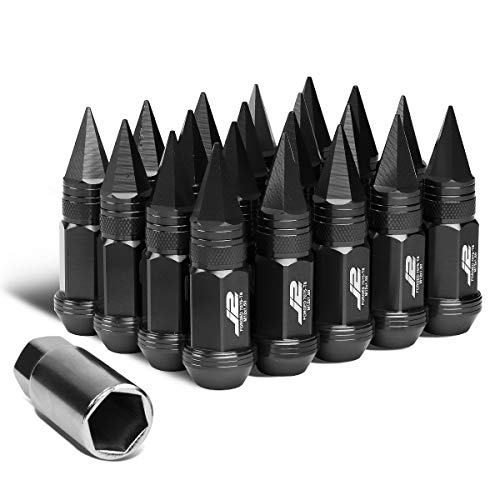 Auto Dynasty J2 Engineering 7075-T6 Compatible withged Aluminum M12X1.5 20Pcs 80mm Tall Spiky Cap Lug Nut Set w/Adapter (Black)