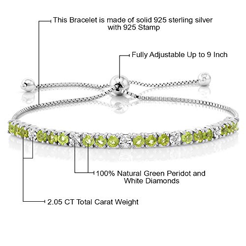 Gem Stone King 2.05 Cttw Green Peridot and White Diamond Tennis Bracelet For Women | 925 Sterling Silver | Gemstone Birthstone | Adjustable Bolo Bracelet For Women | Easy-On Easy-Off4