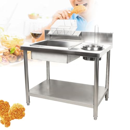Breading Table Fried Food Prep Station, Commercial Stainless Steel Fried Food Prep Breading Station w/Containers and Baskets, for Commercial Kitchen Restaurant Business