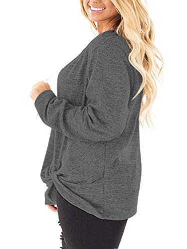 Image of DOLNINE Womens Plus Size Knotted Tops Long Sleeve Tee Shirts Loose Casual Blouse