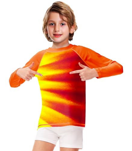 Image of Remimi Kids Long Sleeve Fishing Shirts Boys Tie Dye Rash Guard Sand Protection Orange Uv Shirt 7-8Y