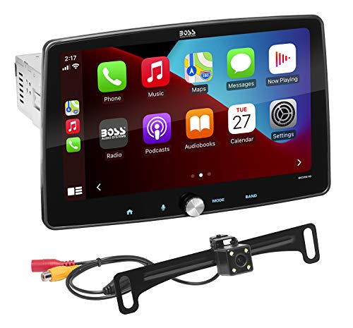 BOSS Audio Systems BCPA10RC Apple CarPlay Android Auto Car Multimedia Player - Single Din Chassis with 10.1 Inch Capacitive Touchscreen, Bluetooth, No DVD, RGB Illumination, Rear Camera Included