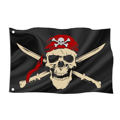 Piratenflagge in verschiedenen Größen/Wetterfest mit Ösen/Outdoor und Indoor/Fahne für Fahnenmast /100% Polyester (Pirat 4 L)
