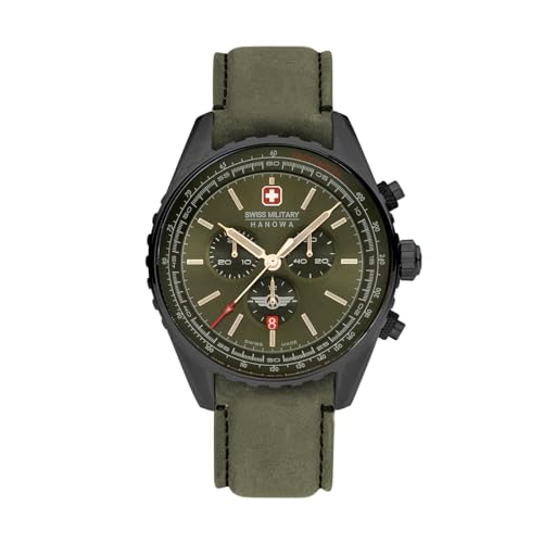 Swiss Military Hanowa Afterburn Chrono Men'S Watch With Genuine Leather Strap Or Metal Strap Date Sapphire Glass, Green, One Size, Classic