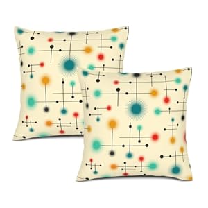 Mid Century Modern Throw Pillows Cover 18″x18″ Set of 2, Yellow Vintage Decorative Pillow Cases for Sofa Couch,Outdoor Cushion Covers, Retro Living Room Decor