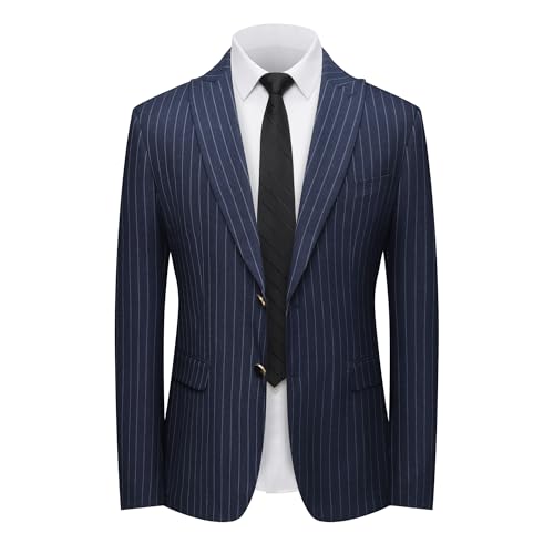 Men's Two-Piece Suit, Single-Button Slim-Fitting Formal Wedding and Ball Gown Suit with Blue Stripes (US, Alpha, X-Small, Regular, Regular, Blue Stripes)2