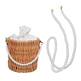 Abaodam Bolso Bandolera de Mimbre Tejido a Mano Cadena Imitación Perla, Tamaño Mediano, Color Natural, Bolso de Playa Tipo Cesta para Mujer, Estilo Bohemio Versátil para Verano y Compras