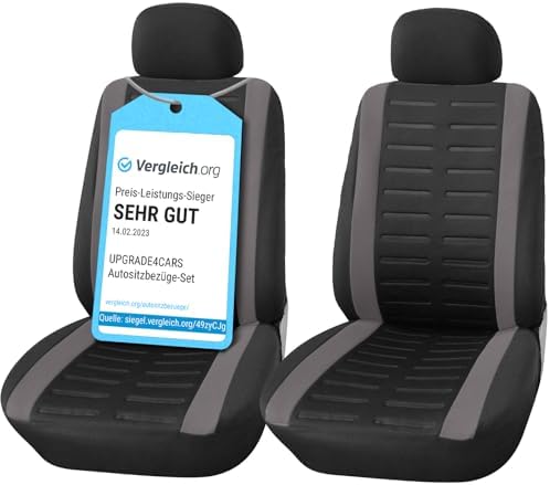 Upgrade4cars Autositzbezüge Set Vordersitze Grau Universal Schonbezüge | Für Fahrersitz & Beifahrer | passend für die meisten Fahrzeuge | atmungsaktiv & pflegeleicht | angenehm im