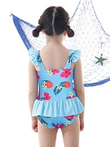 4T Swimsuits Girl 5T Girls Swimsuit Bathing Suit Toddler One Piece Ruffle Floral Swimwear Blue Flower #TOP4