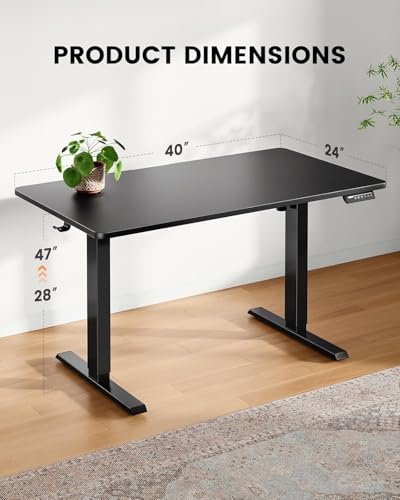 Image of ErGear Whole Piece Standing Desk, 40x24 inch Adjustable Stand Up Desk with Cable Management Tray, Electric Computer Workstation for Home Office, Black, EGESD63B