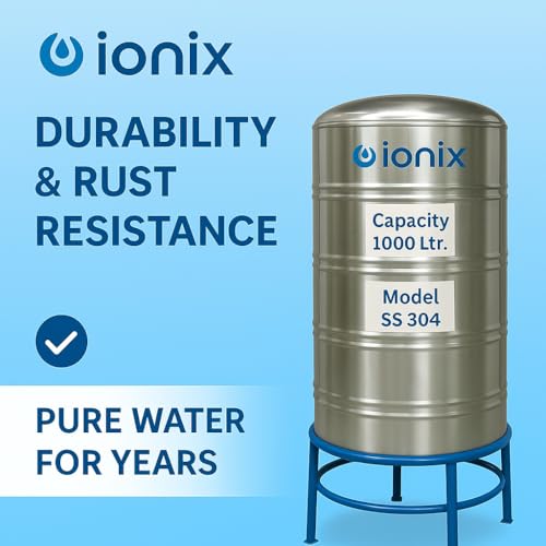 Image of IONIX Stainless Steel Water Tank 1000L- 100% Food Grade SS 304 - Long Life, Zero Maintenance - Rust-Proof, Durable Storage for Drinking Water, Free Installation in Delhi /NCR