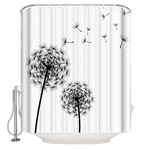 LEO BON Waterproof Shower Curtains for Bathroom Classic Elegant Dandelion Blossom Flying Fluffy Petals Nature Rustic Shower Curtain Sets with 12 Hooks 72"Ã—72"
