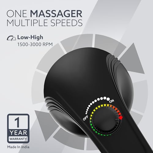 Image of AGARO Atom Plus Electric Handheld Full Body Massager, 4 Massage Heads, Mesh Cover, Variable Speed Settings for Muscle Relief and Relaxation, Back, Leg & Foot (Black)