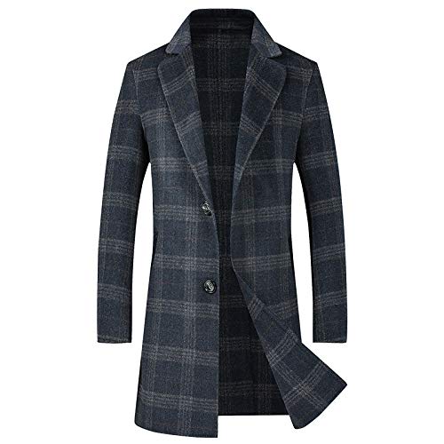 Men's Winter Trench Coat Slim Fit Wool Blend Long Pea Coat Jacket Business Suits Blue