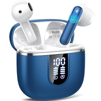 Cillso - Auriculares Inalambricos Bluetooth  Auriculares Bluetooth 5.4 HiFi Estéreo con HD Mic  40H Cascos Inalambricos con Reducción de Ruido ENC  Pantalla LED  IP7 Impermeablem Cascos  Ajuste Cómodo  Azul