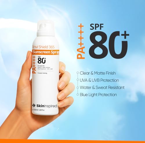 Image of SkinInspired Invi Shield 365 Body Sunscreen Spray SPF 80+ PA++++ | Ultra-Light, Quick-Absorbing, Non-Greasy Sun Protection | No White Cast, Water & Sweat Resistant | Broad Spectrum UV & Blue Light Defense | 100ml