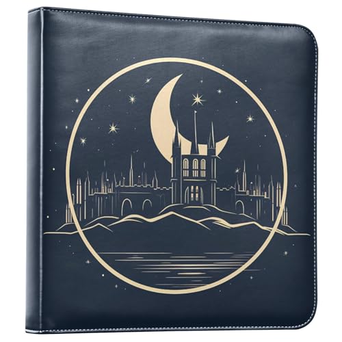 JIPONI Building with Beautiful Moon Large Photo Album, DIY Leather Cover Scrapbook Albums for 4x6 5x7 6x8 Pictures, Self Adhesive Memory Book for Wedding, Baby, Family