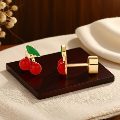 Gold Plated Enamel Red Cherry Stud Earrings for Women, Cute Fruit Studs Earring Dainty Piercing Jewelry Gifts2