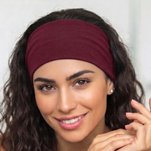Image of XFYT Elegant Premium Workout Gym Sports Hair Band | Exercise Sweat Absorbent Breathable Yoga Headbands for Men and Women (Rose Maroon)