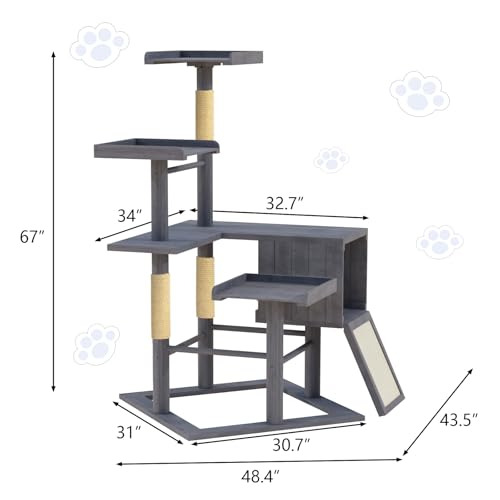 Torre de Gato Exterior Resistente de Madera 67 pulgadas miniatura 2