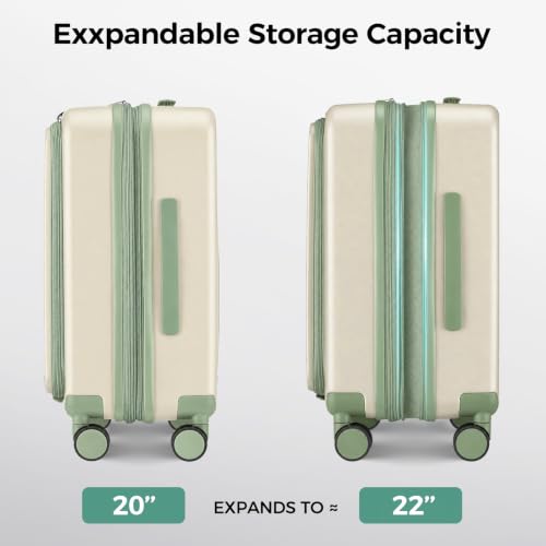 Image of Carry on Luggage Top opening Suitcases, Expandable with Cup&Phone Holder and USB Charging Port,Hardside with Front Pocket Rolling Suitcases with Spinner Wheels & YKK Zippers (Beige, 20 Inch)