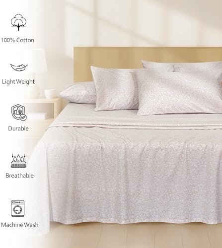 RUVANTI 6 Pcs Cotton Sheets - 100% Natural Cotton Soft, Lightweight & Breathable Crispy Percale Bed Sheets, Queen Sheet Set 16" Deep Pockets, Orchid Charm - Thumbnail 4