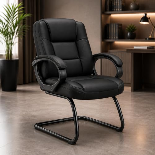 Image of Oakcraft Premium Ergonomic Office Chair - Adjustable Swivel Desk Chair with Lumbar Support & PU Leather Upholstery (Full Black, Visitor)