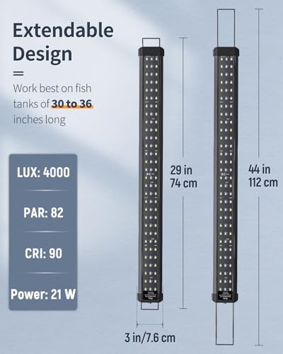 Pawfly 21W Aquarium LED Light for 30 to 36 Inch Fish Tanks Extendable Fish Tank Light with Full Spectrum Brilliant White Blue Red Lights with Daytime & Night Modes and Adjustable Brightness - Image 3