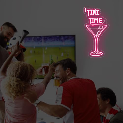 Image of Tini Time LED Neon Sign, Martini LED Light, Elegant Cocktail Glass Neon | USB Powered Dimmable Martini Cocktail Bar Wall Decor, Bar Wall Art, Pub Deoration, Gift for Martinit Lover 16.5 inchx8.7 inch, Pink