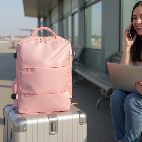 Travel Backpack,Laptop Backpack Fits 15.6 Inch Computer,Airline Approved Underseat Carry On Backpack for Men & Women,Business Work & College Daypack (Pink, Large) - Image 8