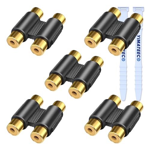 YIMATEECO Cinch Koppler RCA Doppel Kupplung, 5 Stk Cinch Buchse auf Buchse Kupplung 2 kanäle Adapterstecker Audio Video Adapter H type für Lautsprecher, Phono(5 Stü, RCA Doppel Koppler)