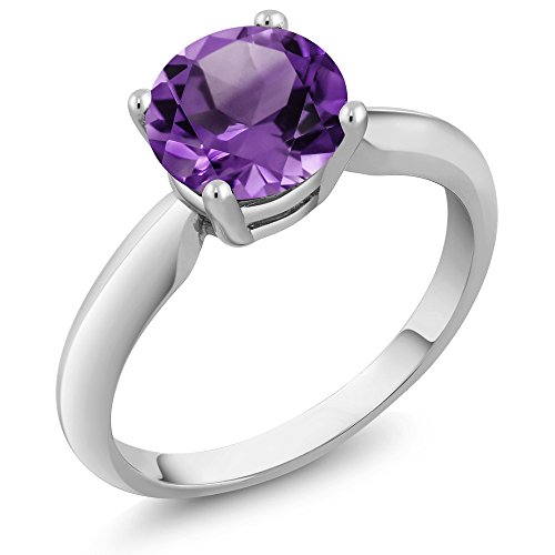 Gem Stone King 925 Sterling Silver Purple Amethyst Solitaire Engagement Ring For Women (1.10 Cttw, Round 7MM, Gemstone February Birthstone, Available In Size 5, 6, 7, 8, 9)