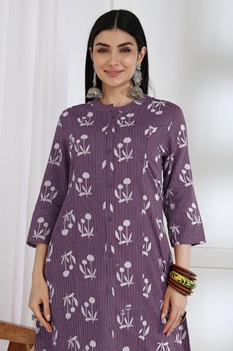 Image of MIRCHI FASHION Pure Cotton Kurti for Women | A-Line Kantha Work Printed Kurta for Woman | Ethnic Wear for Office & Daily Use (Single Piece)