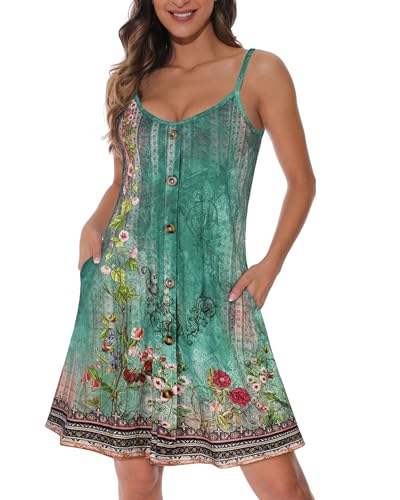 Image of JOELLYUS Summer Dresses for Women Spaghetti Strap Button Down Casual Sundress Beach Cover Up Dress with Pockets 2026