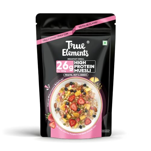 Image of True Elements High Protein Muesli 400g | 26g Protein | Fruit,Nuts & Seeds | Healthy Breakfast Cereal | Rich in Nuts, Seeds & Wholegrains | No Added Preservatives