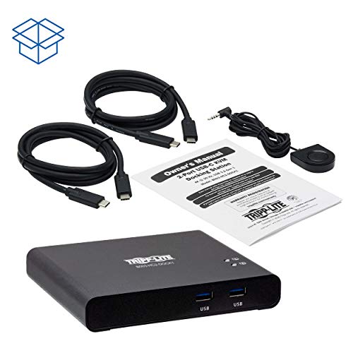 Image of Tripp Lite 2 Port USB-C KVM Dock, Dual Port USB C KVM Docking Station, 4K HDMI, USB 3.2 Gen 1, USB A Hub, Remote Selector, 85W PD Charging, Black (B003-HC2-DOCK1)