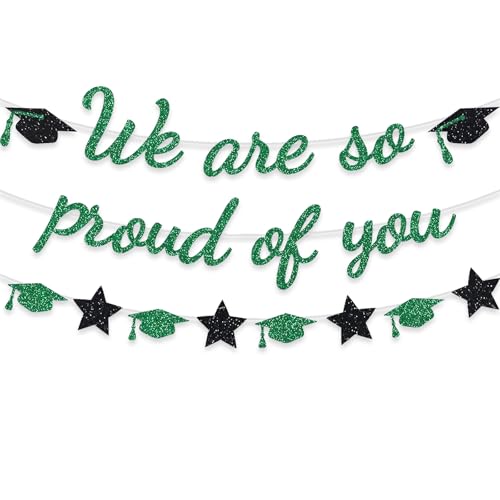 Image of We are So Proud of You Banner Graduation Party Decorations Glitter Congratulations Class Grad Ideas Green